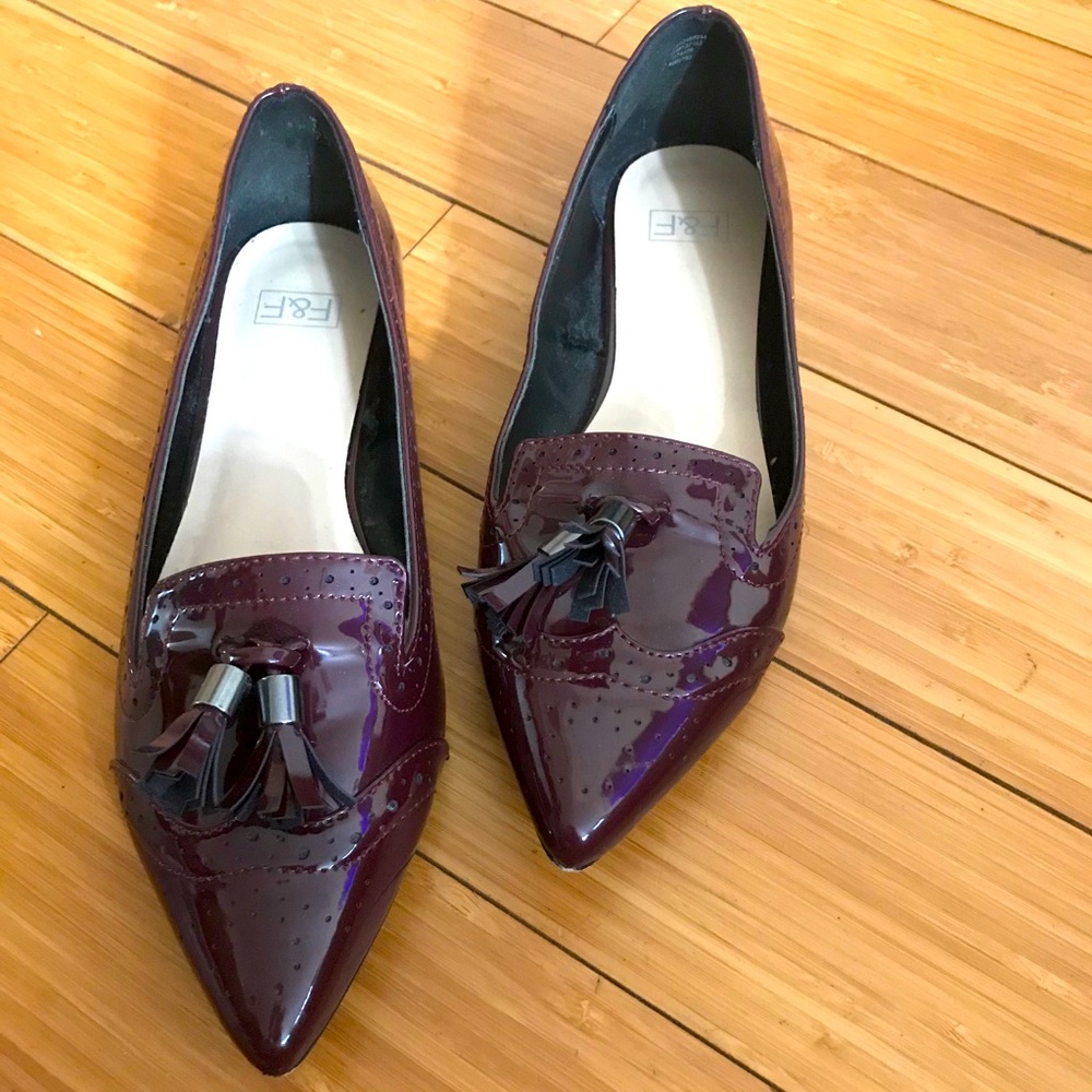 F&F Women's Pointed Patent Tassel Loafers in Deep Plum